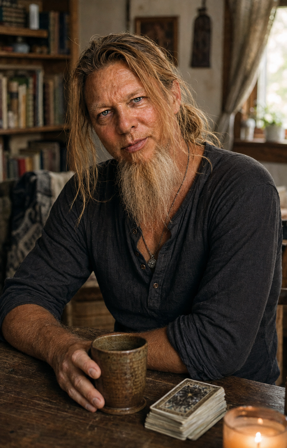 Psychic Libra seated in his reading room